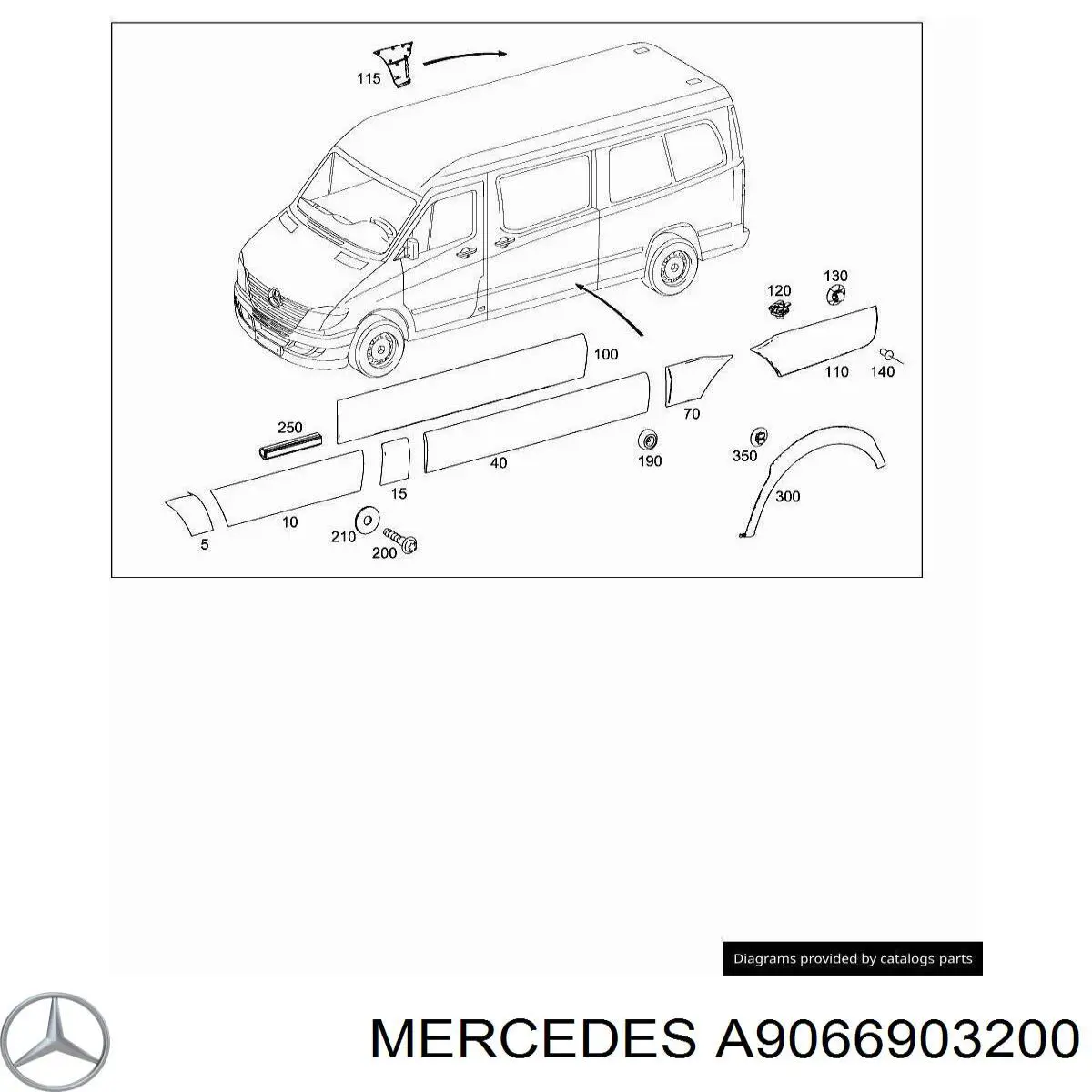 Молдинг заднього лівого крила A9066903200 Mercedes