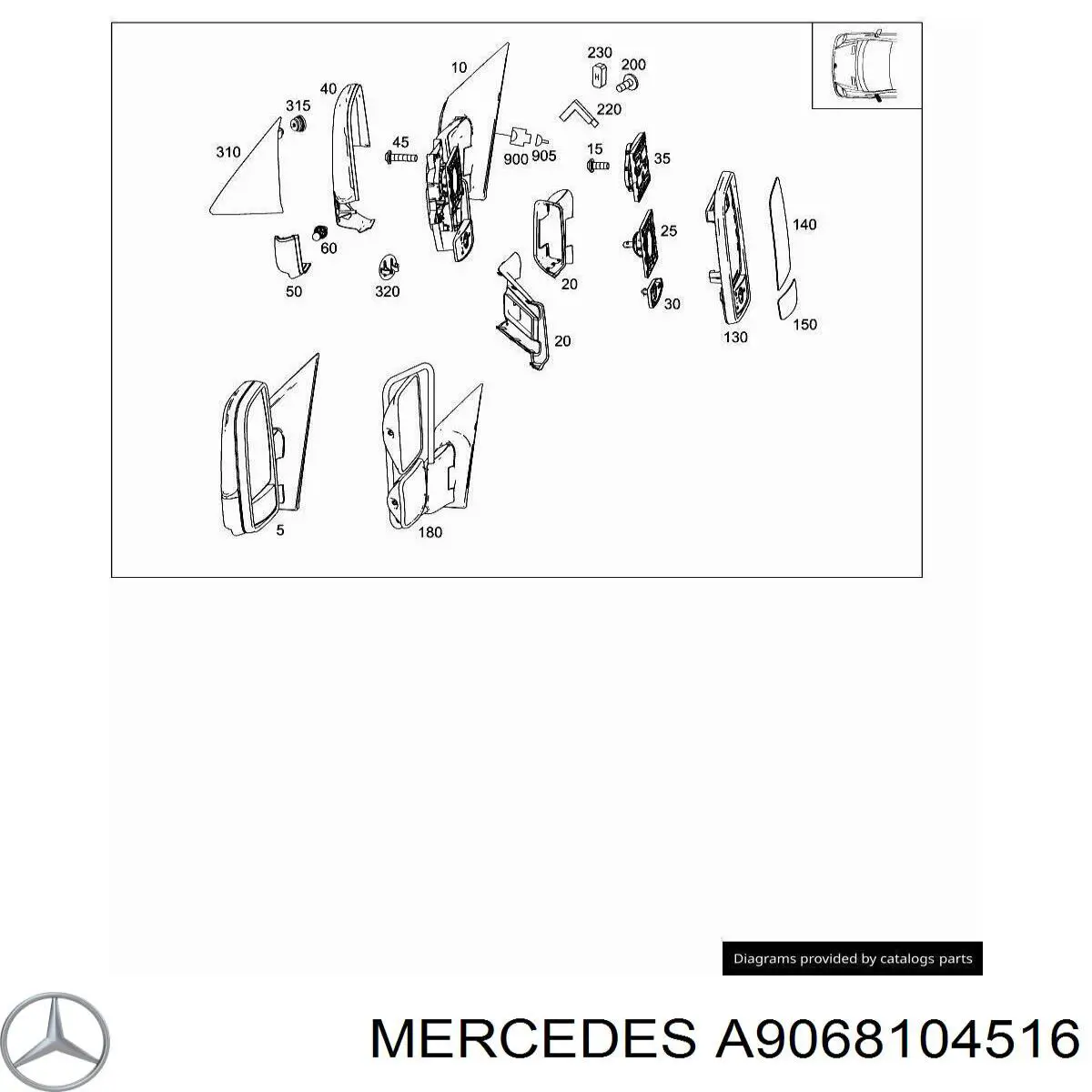Ліве бічне дзеркало Mercedes A9068104516 ціна, від 87.01 USD