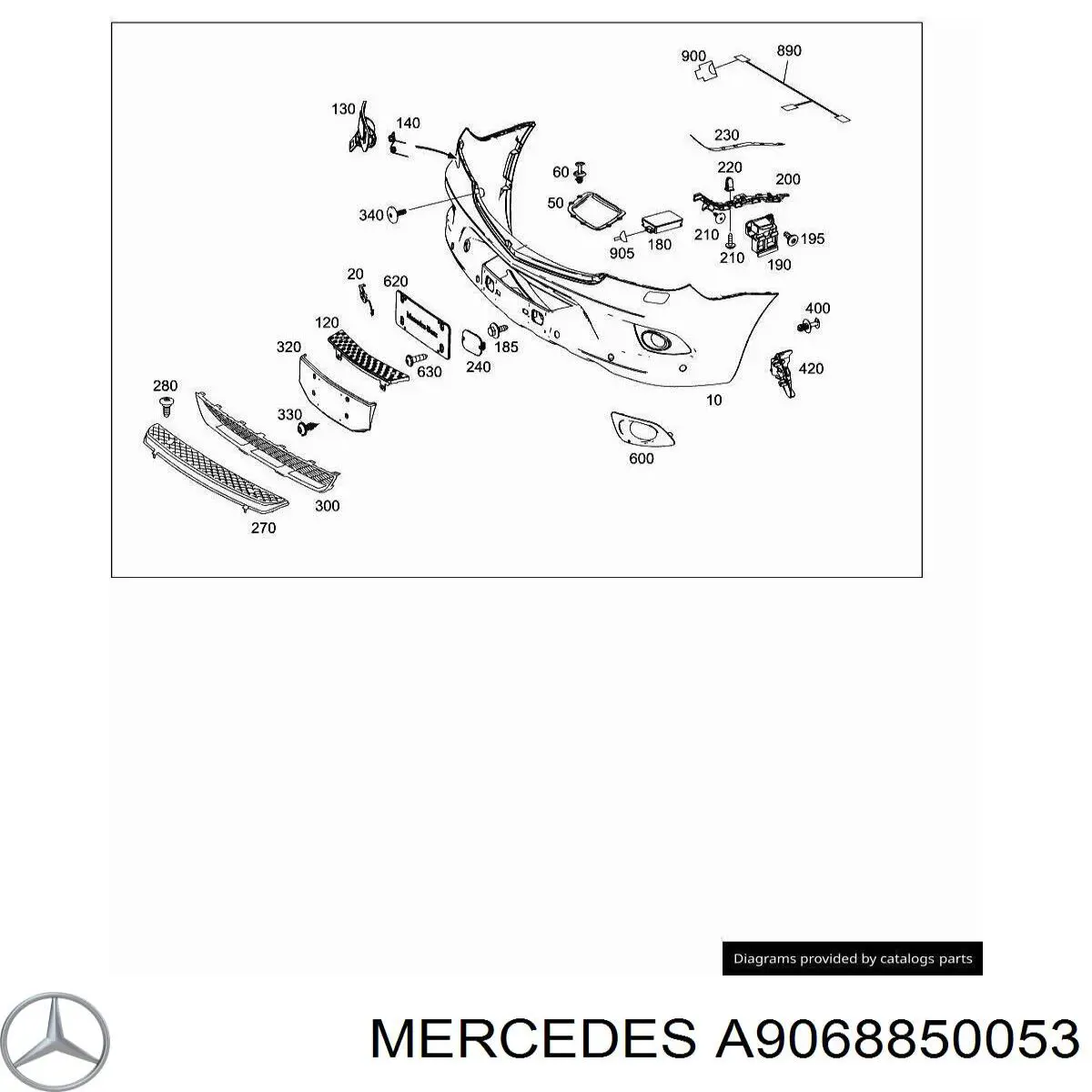 Решітка переднього бампера, центральна Mercedes A9068850053 ціна, від 12.43 USD