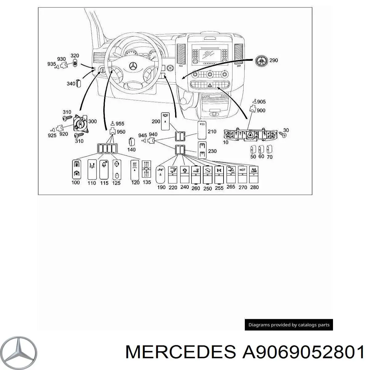 A9069052801 Mercedes Перемикачі електричні (перемикач світла центральний)