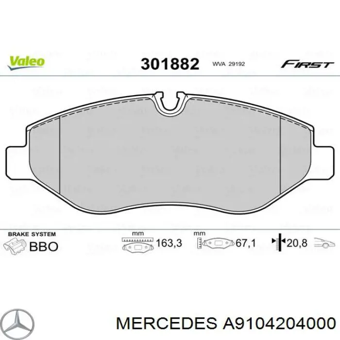 Гальмівні колодки Mercedes A9104204000 ціна, від 41.59 USD