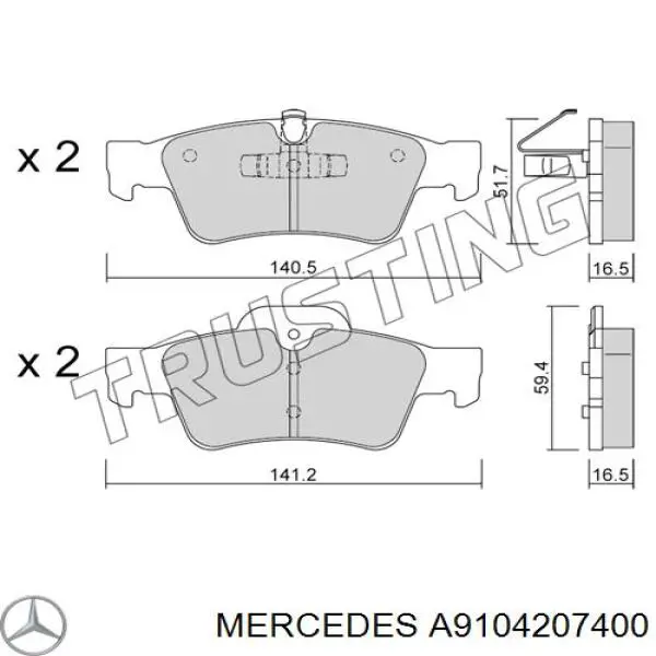 Купити A9104207400 Mercedes Задні колодки