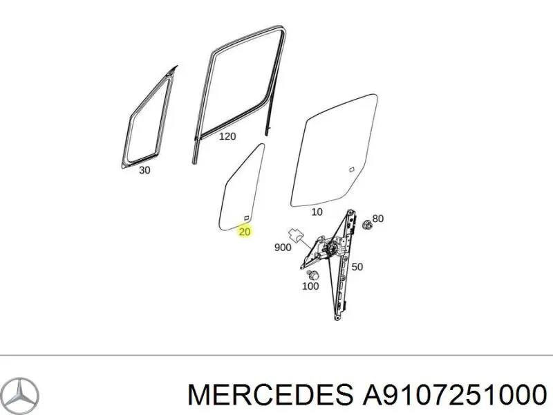 A9107251000 Mercedes Скло вікна дверей водія нерухоме