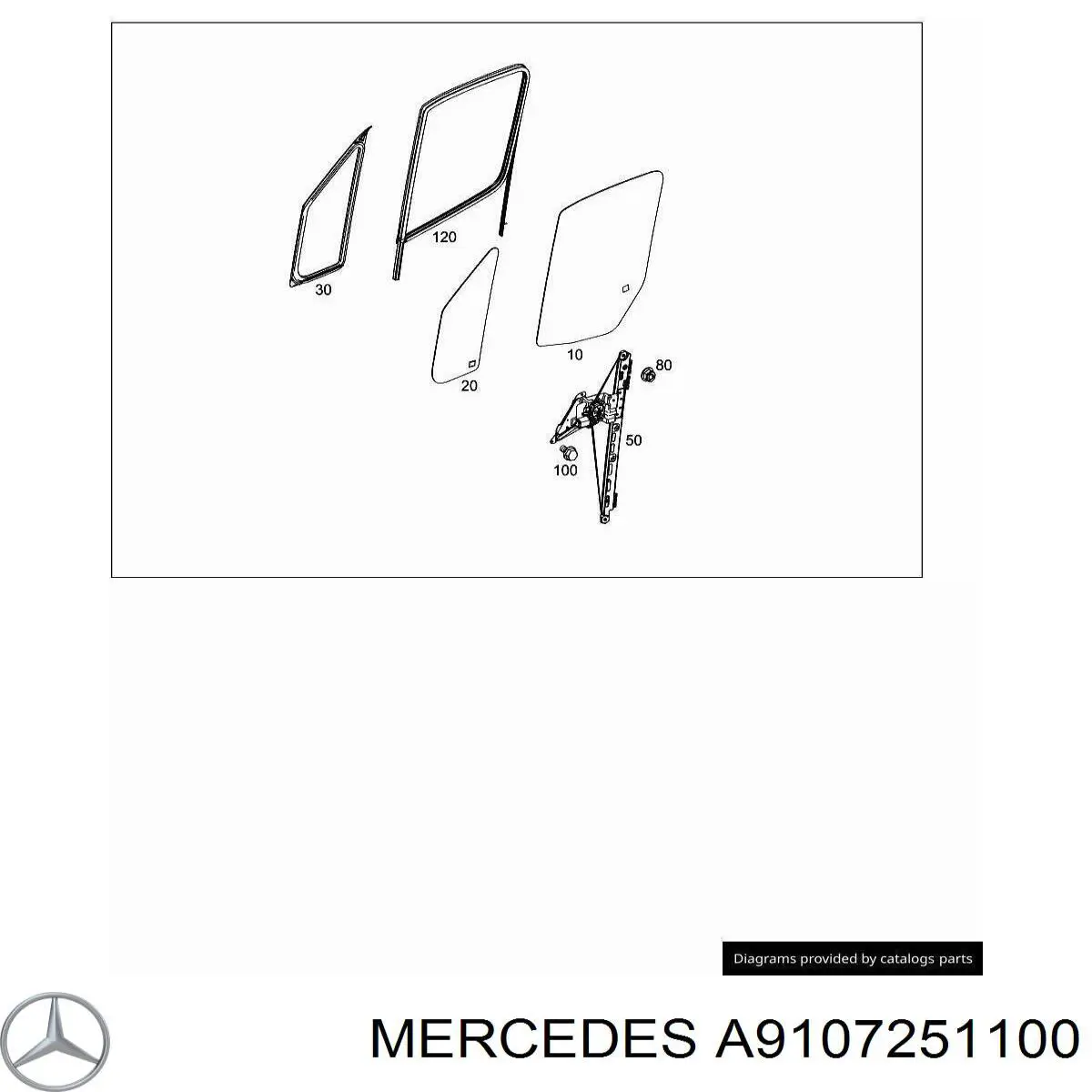 A9107251100 Mercedes Скло-кватирка двері, передній, правій