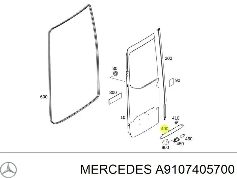 Ручка задньої (двостулкової) двері ліва зовнішня Mercedes A9107405700 ціна, від 46.58 USD