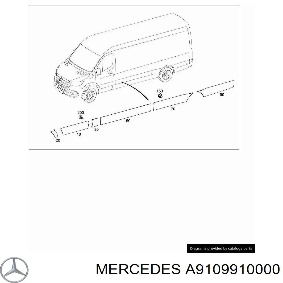 Купити A9109910000 Mercedes Кліпса (пістон) кріплення молдинга двері