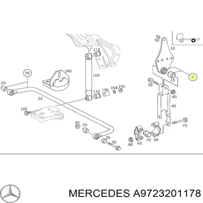 A9723201178 Mercedes Кронштейн верхнього кріплення стійки заднього стабілізатора