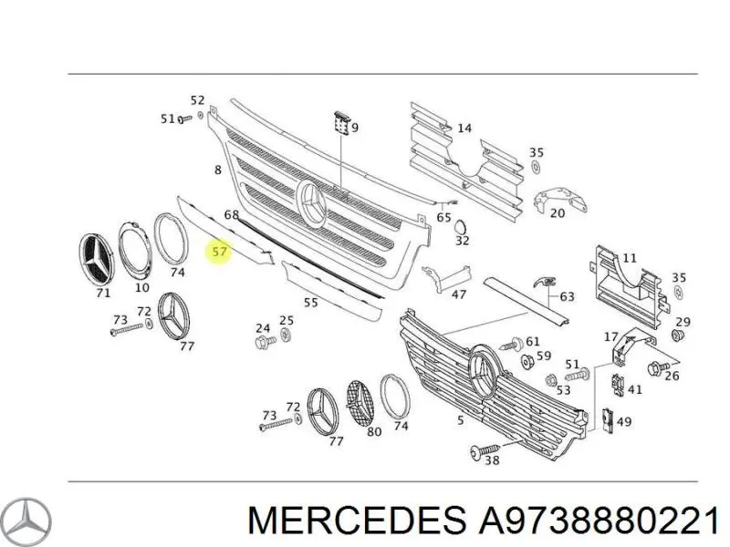 A9738880221 Mercedes Молдинг решітки радіатора, правий