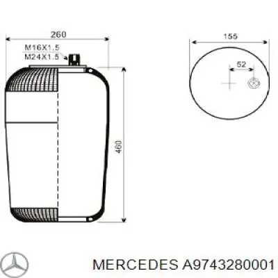 Купити A9743280001 Mercedes Пневмоподушка/Пневморессора моста
