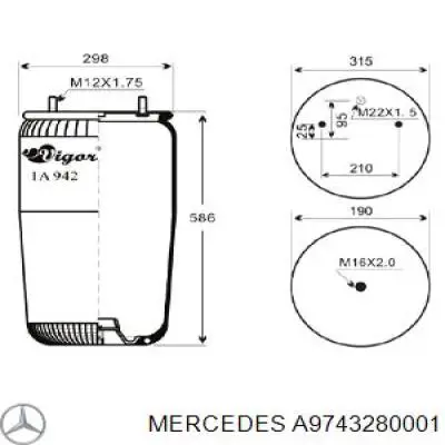 Пневмоподушка/Пневморессора моста Mercedes A9743280001 ціна, від 49.35 USD