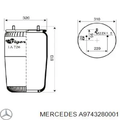 Пневмоподушка/Пневморессора моста A9743280001 Mercedes