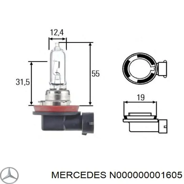 Лампочка галогенна N000000001605 Mercedes