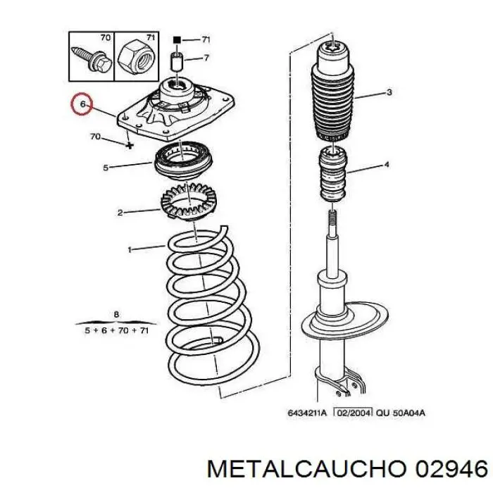 Опора амортизатора переднього правого Metalcaucho 02946 ціна, від 28.04 USD