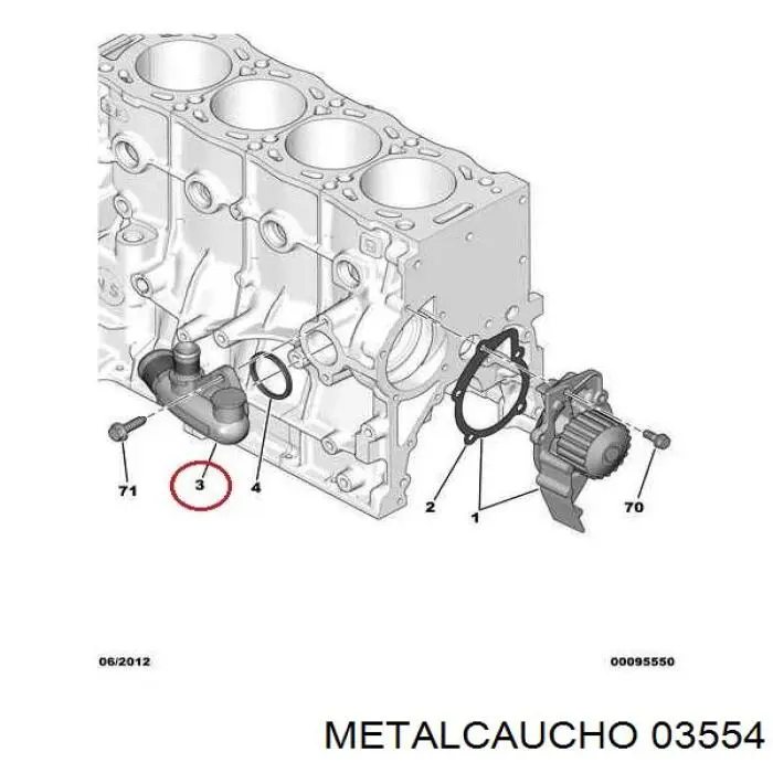 03554 Metalcaucho фланець системи охолодження (трійник)