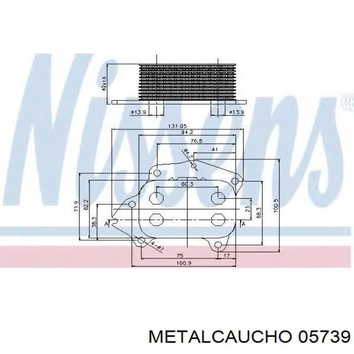 05739 Metalcaucho радіатор масляний (холодильник, під фільтром)