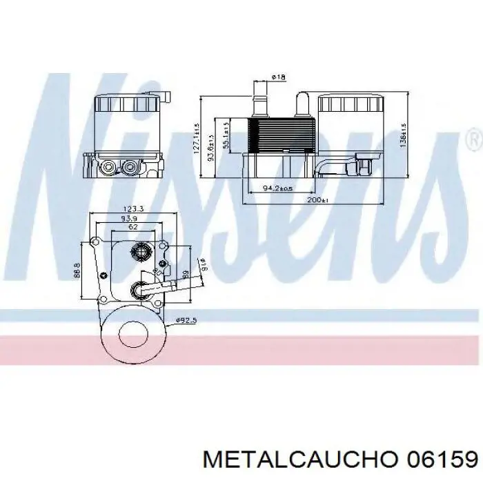 06159 Metalcaucho радіатор масляний (холодильник, під фільтром)