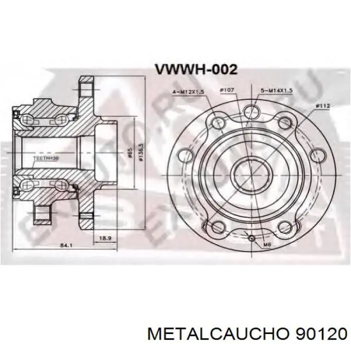Маточина переднього колеса Metalcaucho 90120