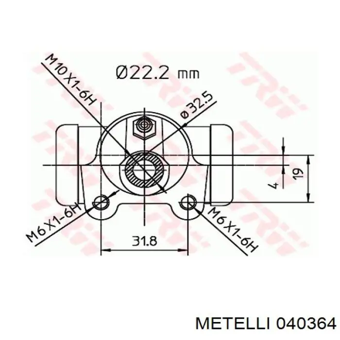 Циліндр гальмівний колісний/робітник, задній 040364 Metelli