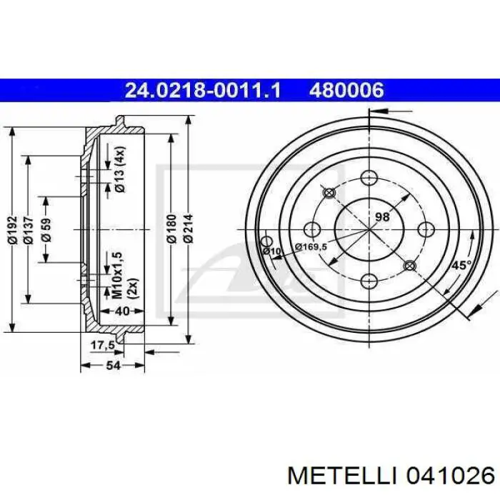 Циліндр гальмівний колісний/робітник, задній 041026 Metelli