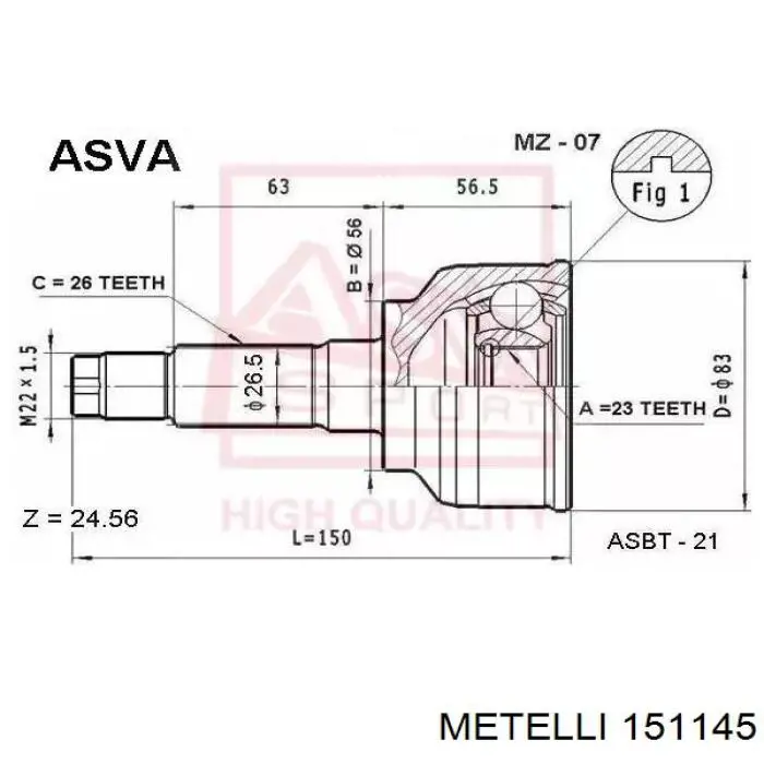 Купити 151145 Metelli Шарнір приводу зовнішній