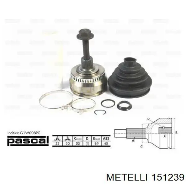 Купити 151239 Metelli Шарнір приводу зовнішній