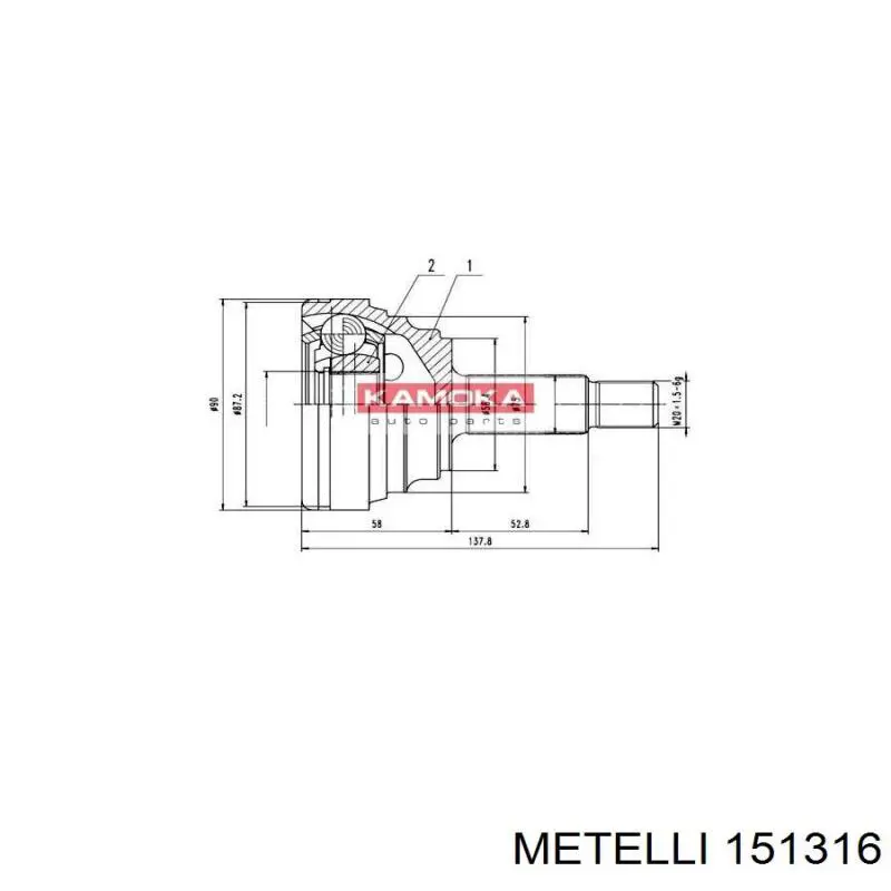 ШРУС зовнішній передній 151316 Metelli