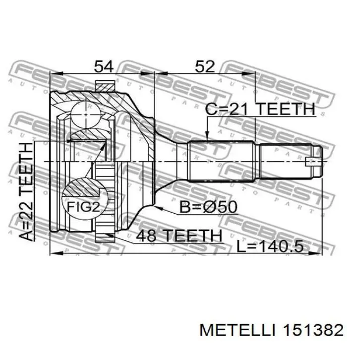 ШРУС зовнішній передній 151382 Metelli