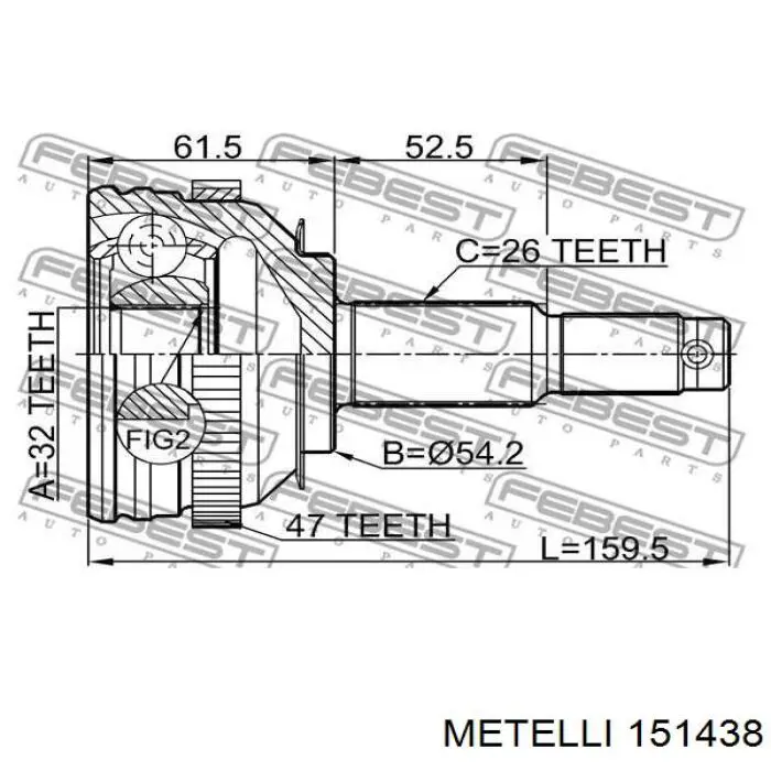 Купити 151438 Metelli Шарнір приводу зовнішній