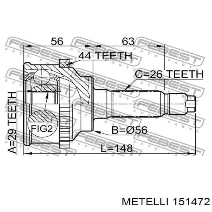 ШРУС зовнішній передній 151472 Metelli