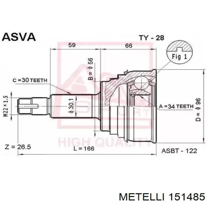ШРУС зовнішній передній 151485 Metelli