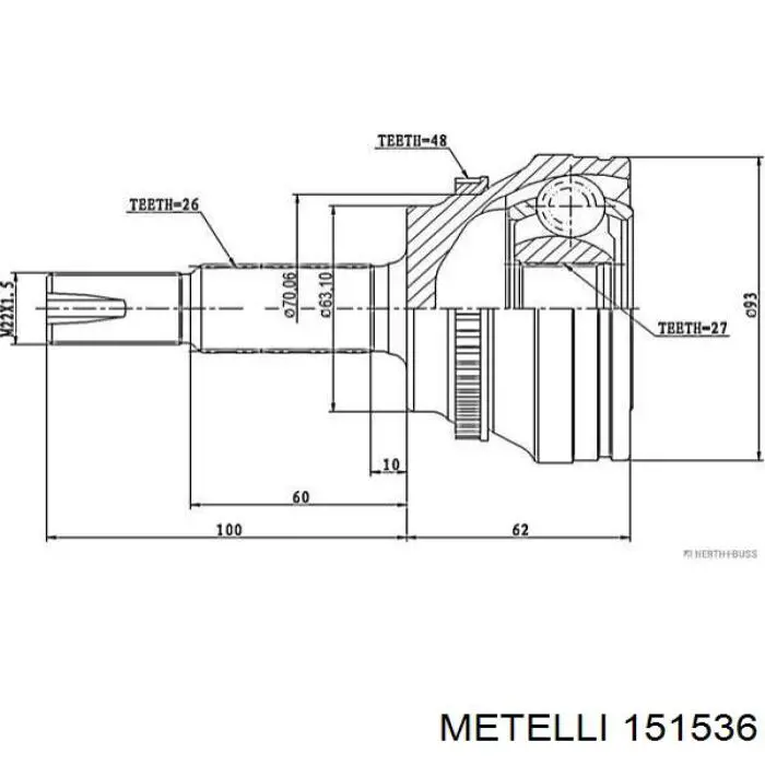 ШРУС зовнішній передній 151536 Metelli