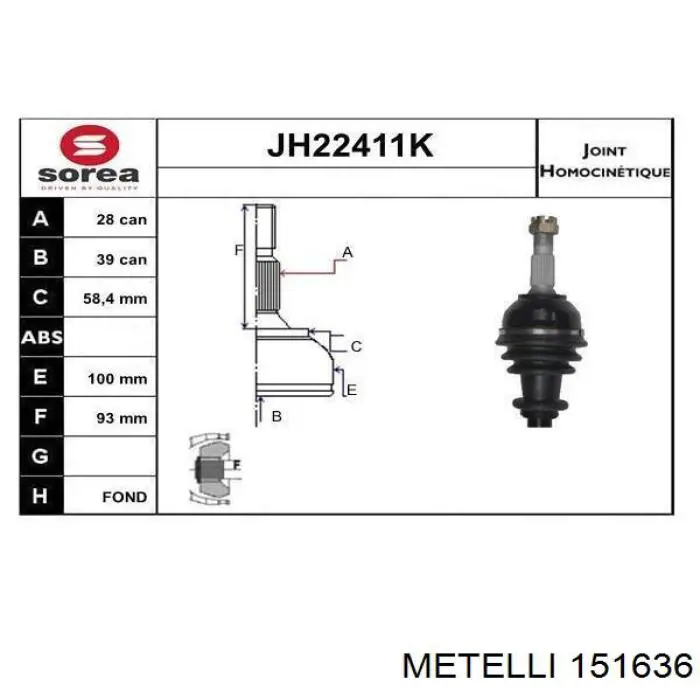 Купити 151636 Metelli Шарнір приводу зовнішній
