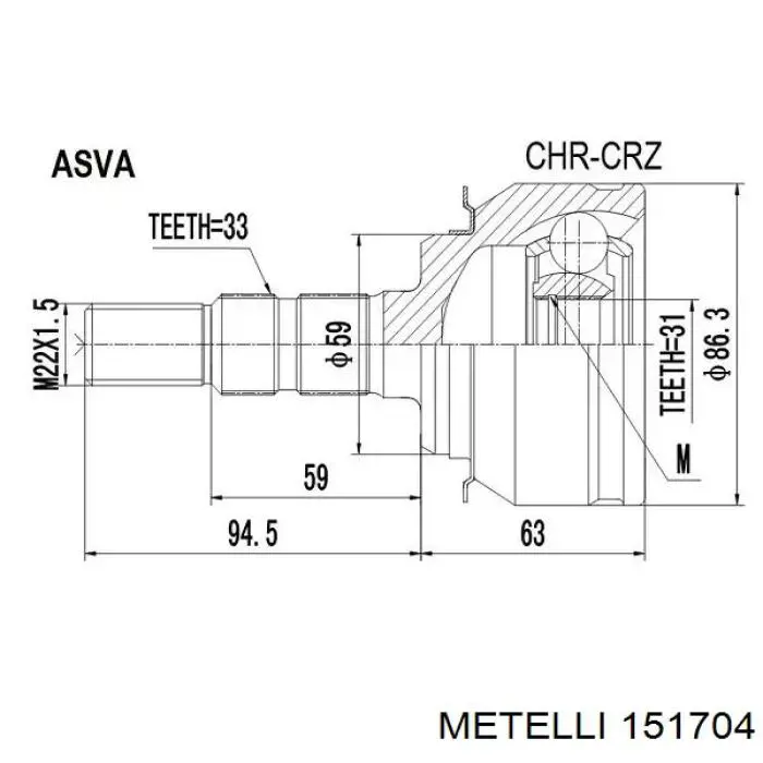 Купити 151704 Metelli Шарнір приводу зовнішній