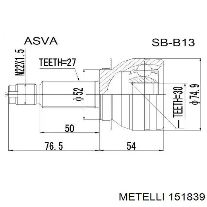 Купити 151839 Metelli Шарнір приводу зовнішній