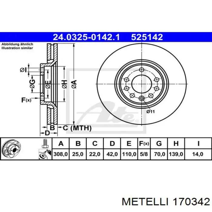 Ліва піввісь 170342 Metelli