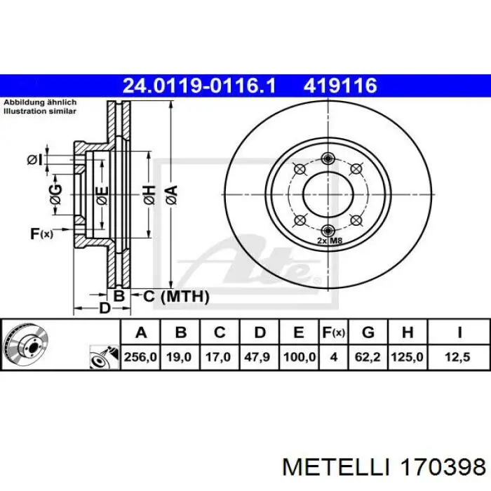 170398 Metelli піввісь (привід передня, права)