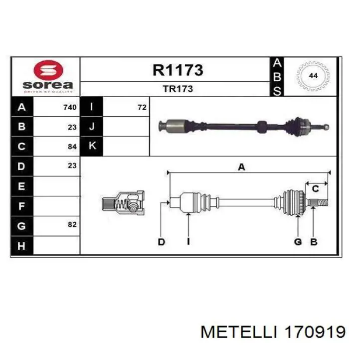 Піввісь передня, права Renault (RVI) 7711497519 ціна, від 113.63 USD