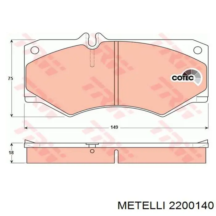 Передні тормозні колодки 2200140 Metelli