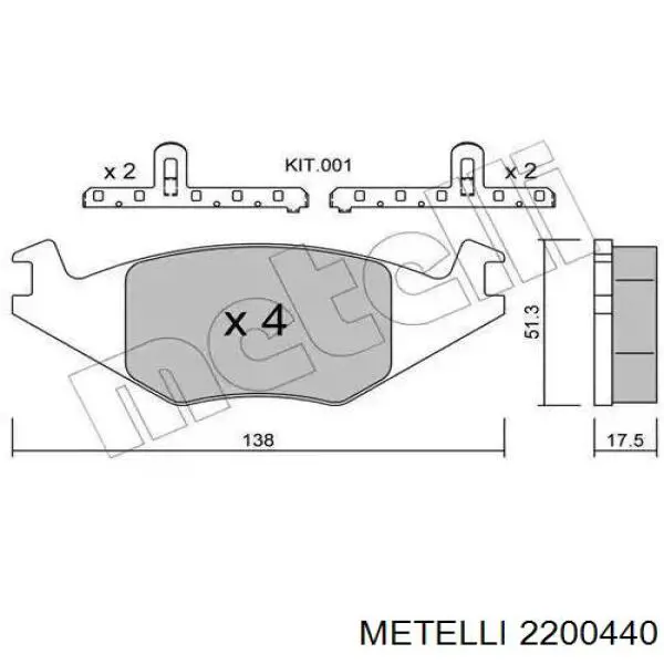 Передні тормозні колодки 2200440 Metelli