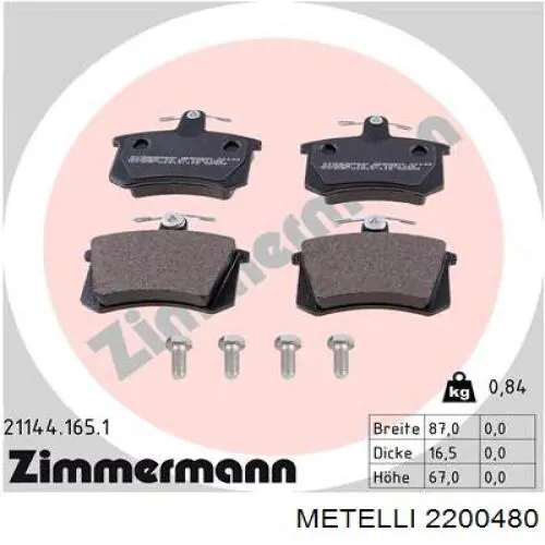 Задні гальмівні колодки Metelli 2200480 ціна, від 15.20 USD