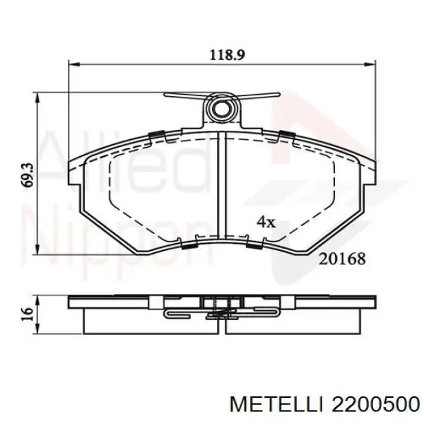 Гальмівні колодки Metelli 2200500 ціна, від 17.52 USD