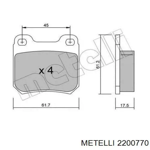 Передні тормозні колодки 2200770 Metelli