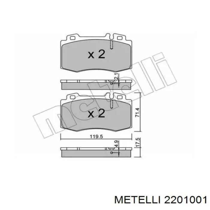 2201001 Metelli Колодки гальмівні задні, дискові