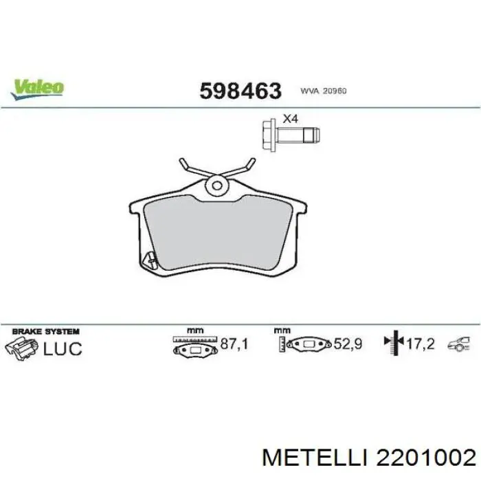 Задні гальмівні колодки 2201002 Metelli