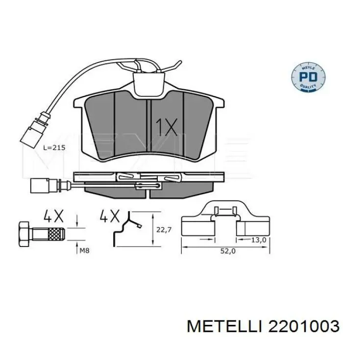 Задні дискові колодки Metelli 2201003