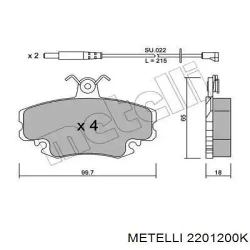 2201200K Metelli колодки гальмівні передні, дискові