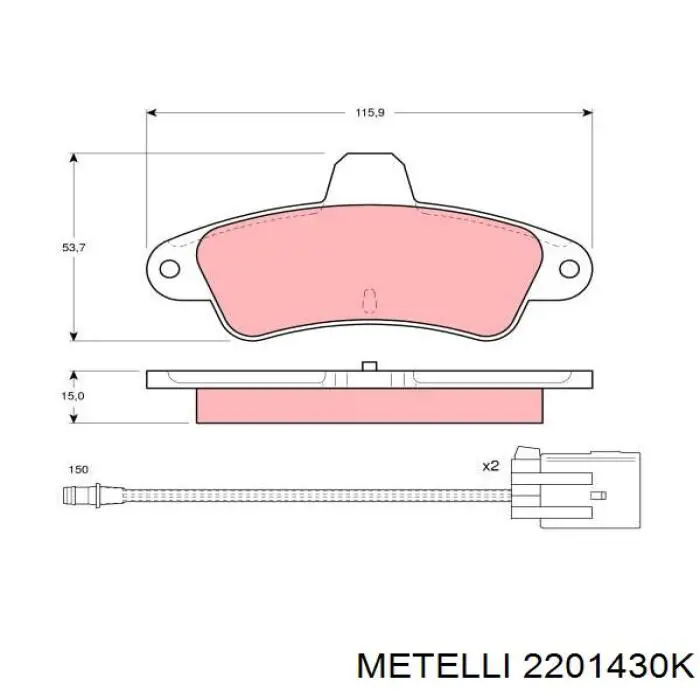 Колодки гальмові задні, дискові 2201430K Metelli