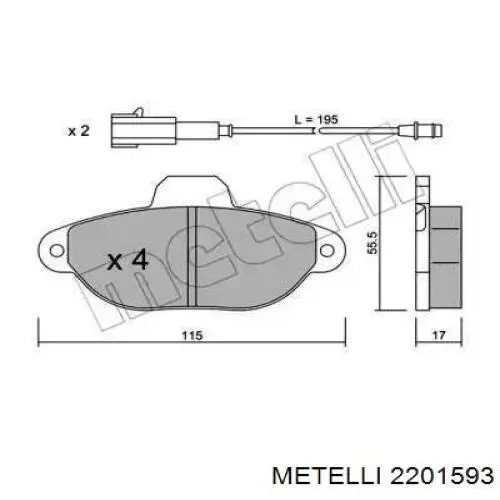 Колодки гальмівні передні, дискові 2201593 Metelli