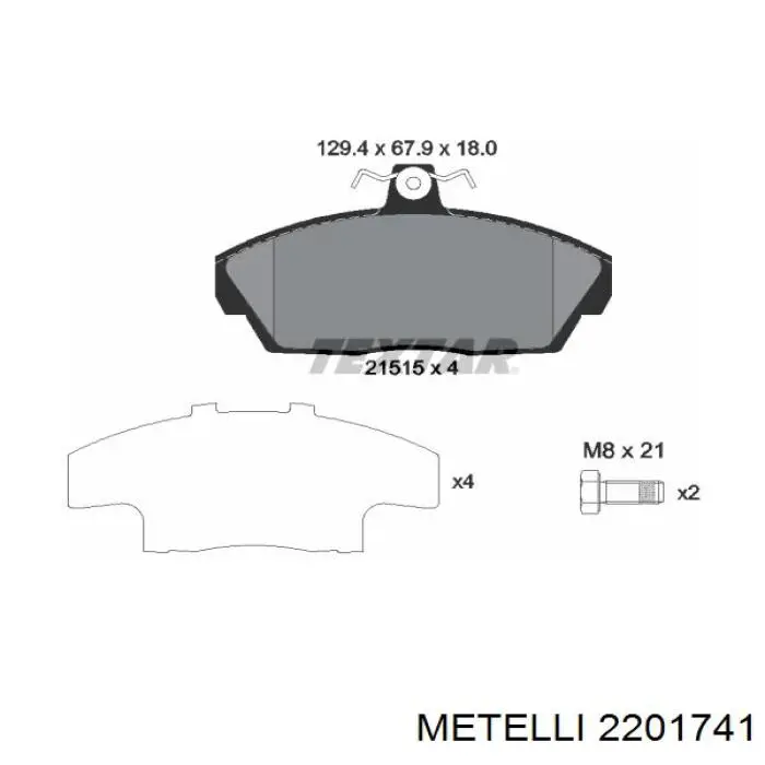 Колодки гальмівні передні, дискові 2201741 Metelli