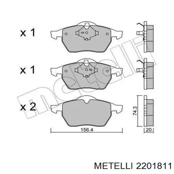 2201811 Metelli колодки гальмівні передні, дискові